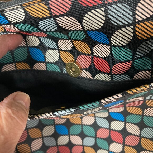 Fossil "Rachel" Large Tote Bag, PVC Outer Multicolor Pattern Key Charm Pockets‎ - Picture 6 of 11